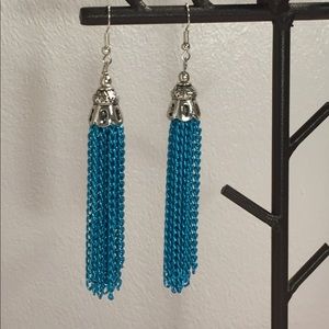 Silver and Dk Aqua Tassel Earring